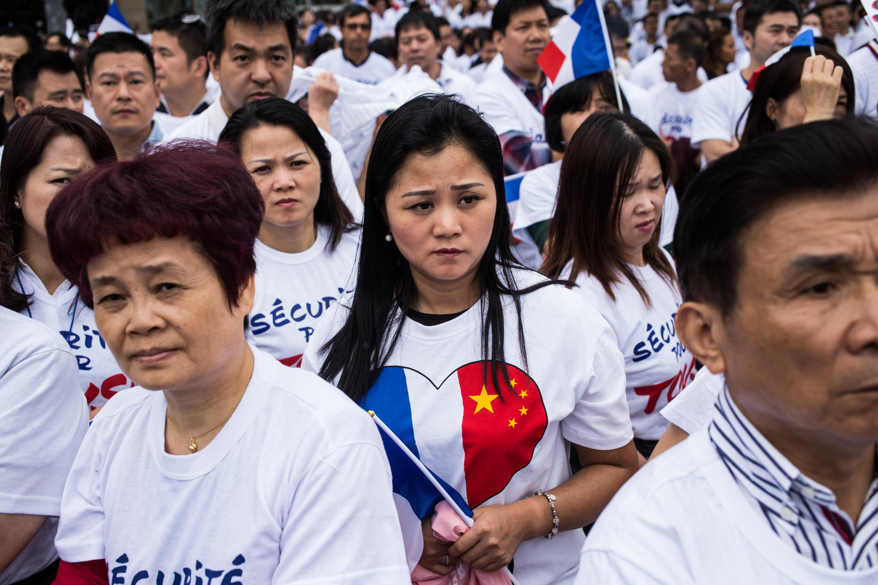 Manifestation "Sécurité pour tous" organisée par 60 associations des chinois de France, place de la République. La communauté chinoise dénonce le climat d'insécurité persistant qu'elle subie.
